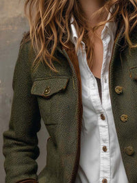 Blazer Vintage de Chevron con Ribetes en Contraste