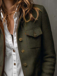 Blazer Vintage de Chevron con Ribetes en Contraste