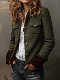 Blazer Vintage de Chevron con Ribetes en Contraste