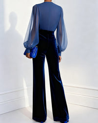 Mono elegante con cuello en V, azul