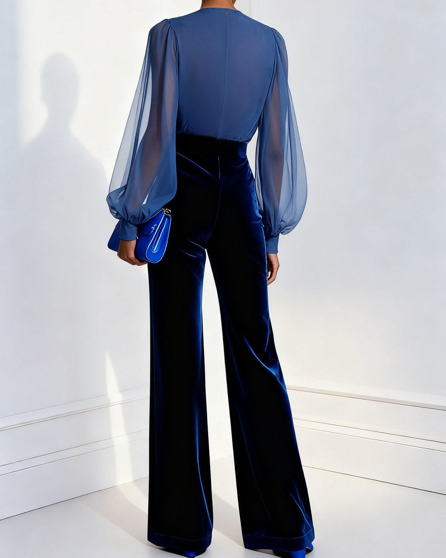 Mono elegante con cuello en V, azul