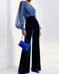 Mono elegante con cuello en V, azul