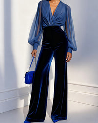 Mono elegante con cuello en V, azul